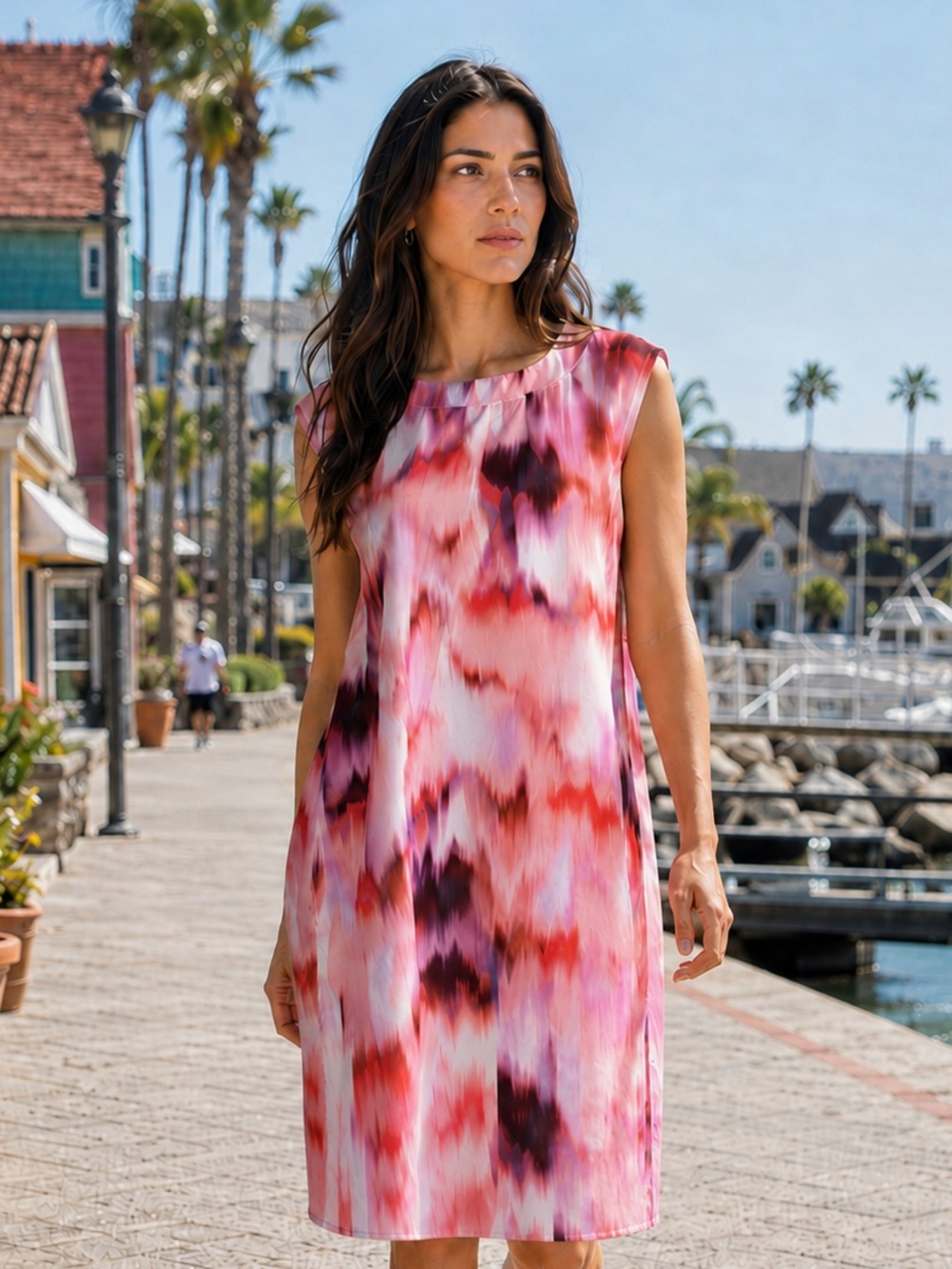Women’s Pink Abstract Shift Dress Sleeveless Casual Summer NWT